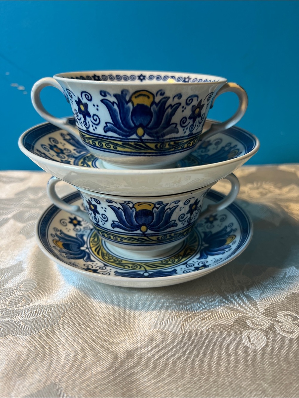 Vintage 1979 Wedgwood Magnolia Cream Soup Bowls and Saucer Set of 2